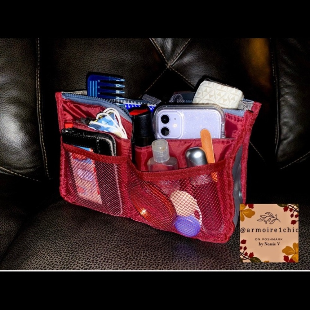 Y2K Nylon Purse Insert ORGANIZER |+ pockets/zippers | red or black - Picture 15 of 15